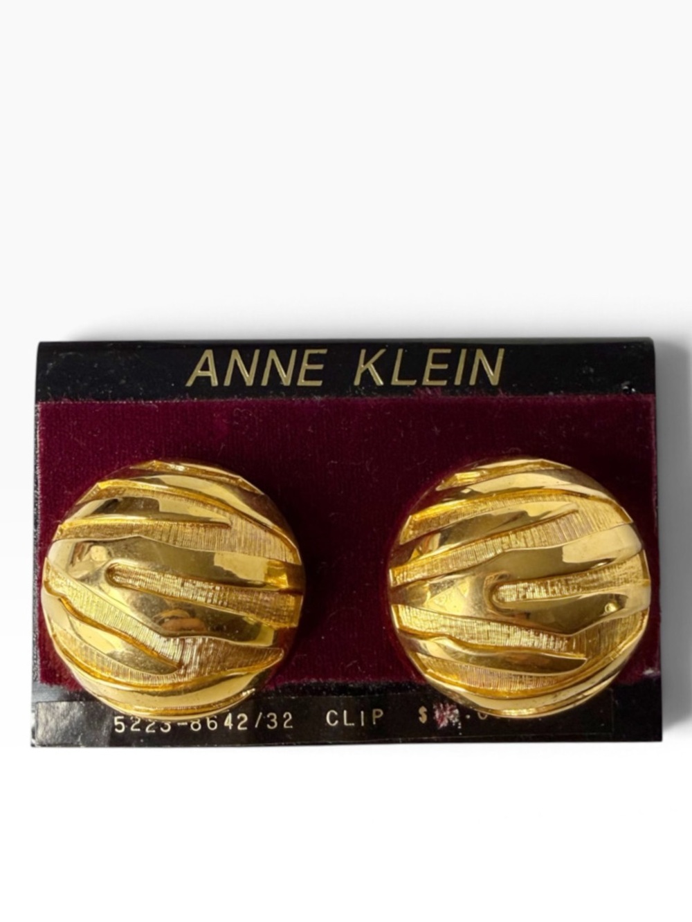Vintage Anne Klein Large Textured Round Dome Polished Goldtone Clip On Earrings